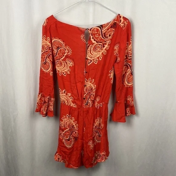 Free People All The Right Ruffles Romper - Orange - Size XS - Picture 10 of 11